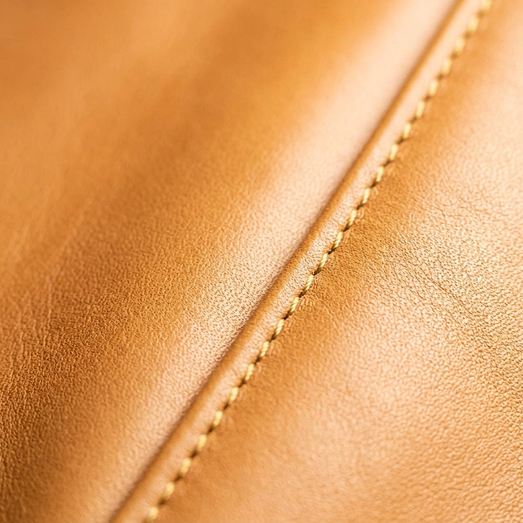 Hand-stitched leather detail with gold thread